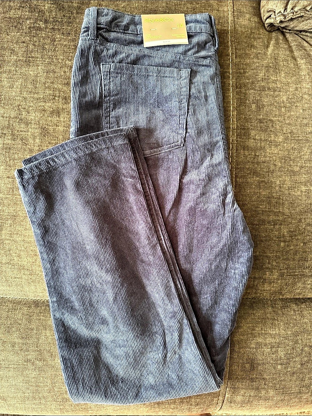 Style&Co. Cord Straight Slimming Pocket High Rise. Pants Blue 14